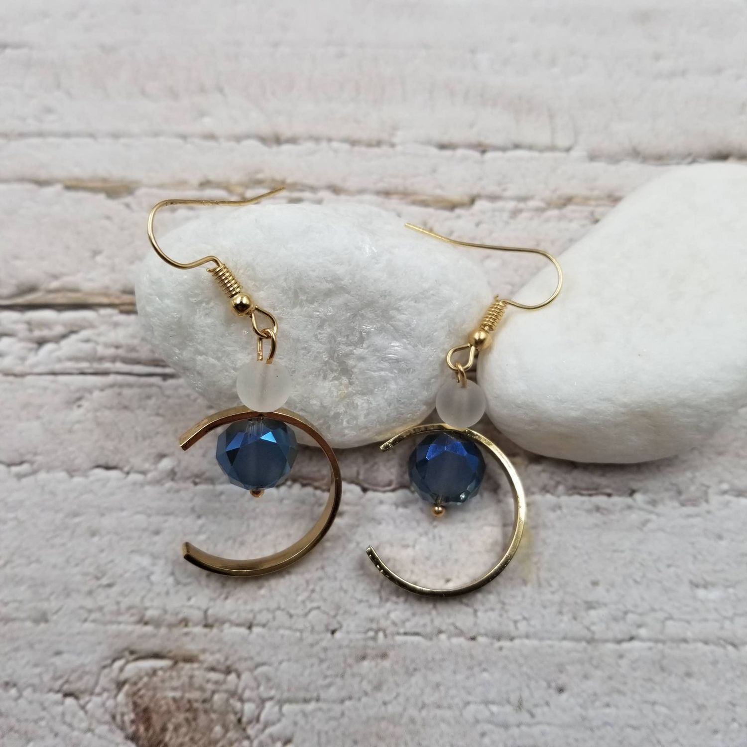 C-shaped Glacier Blue Crystal Earrings