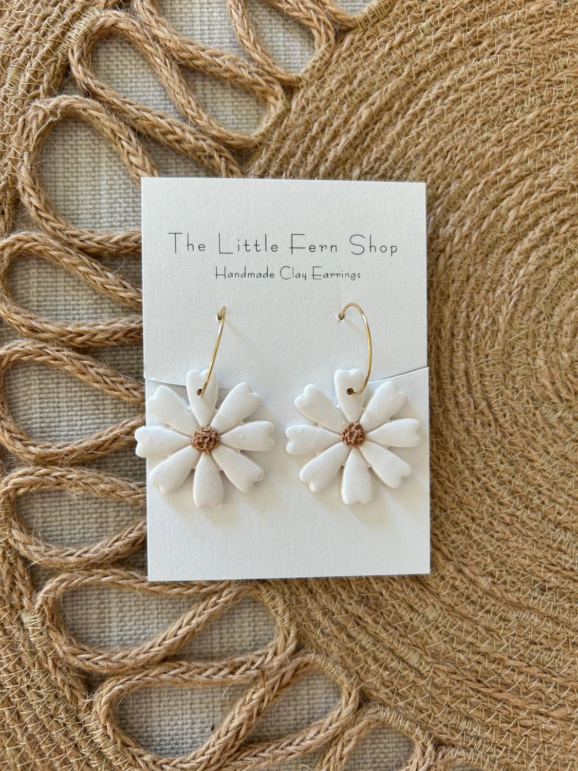 Cream Daisy Hoops | Clay Earrings