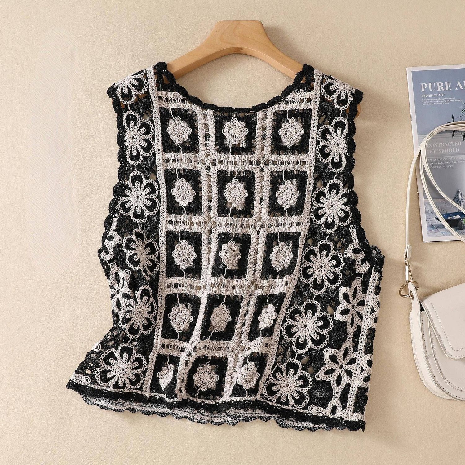 Crosa - Crochet Vintage Bohemian Vest: BLACK / OS