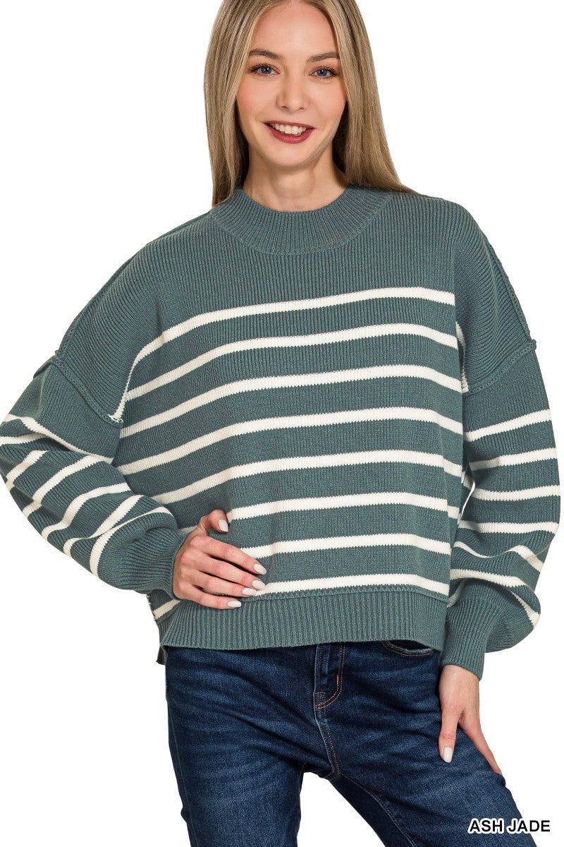 Exposed Seam Striped Oversized Sweater Ash Jade