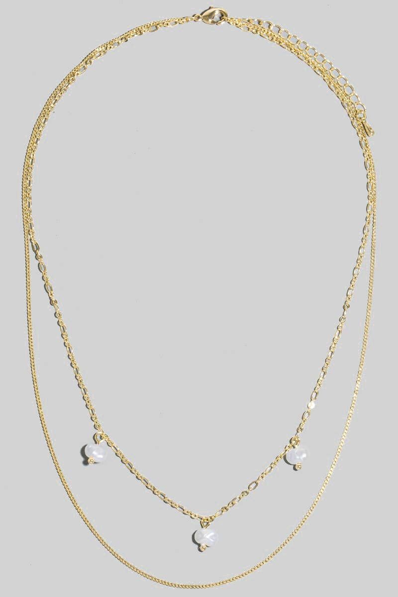 Multi Pearl Charms Layered Chain Necklace: G