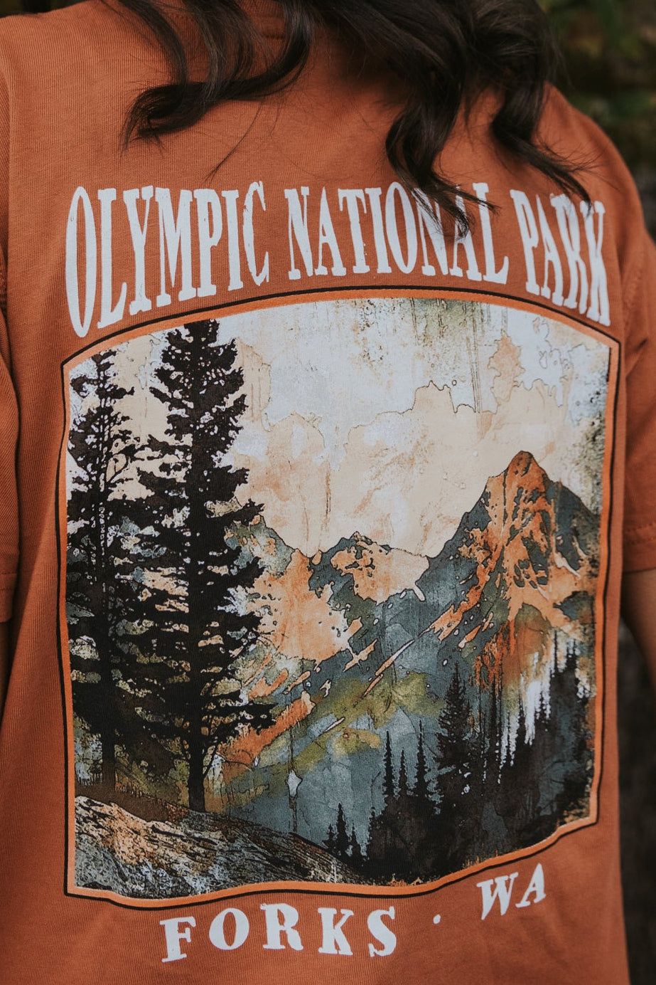 Olympic Mountain Drip Scene Crewneck Sweater, Color: Red Clay, Size: Small
