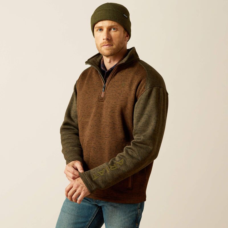 Caldwell Logo 1/4 Zip Sweater CARAFE|EARTH GREEN