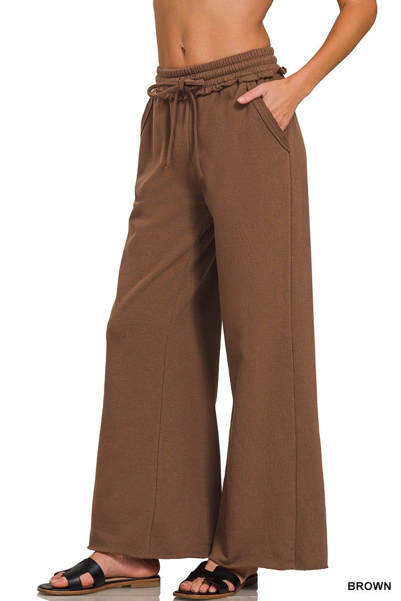 Fleece Exposed Seam Wide Leg Sweatpants Brown