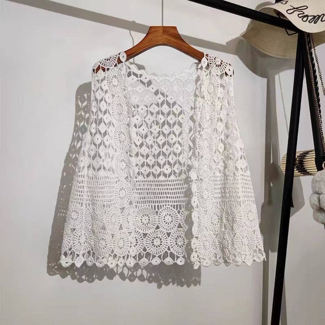 V-Neck Hollow Out Vest: WHITE / OS