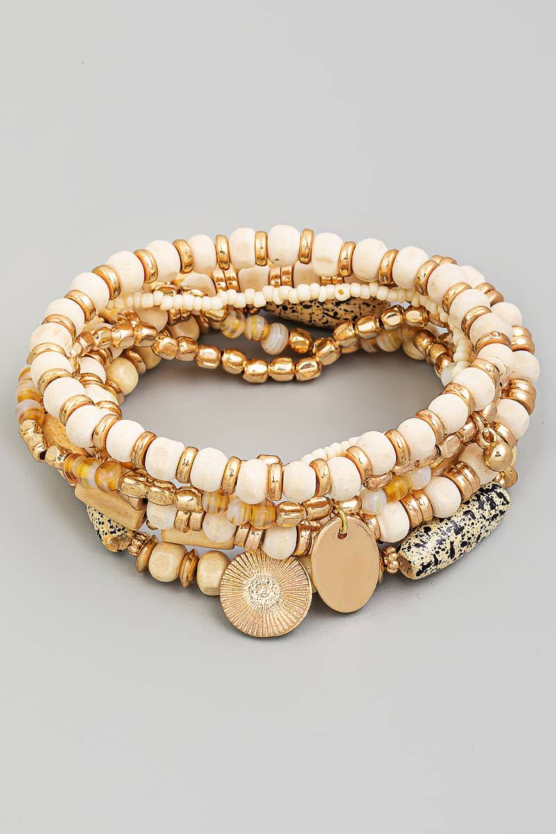 Wooden Assorted Bead Stackable Bracelet Set: ASSORTED