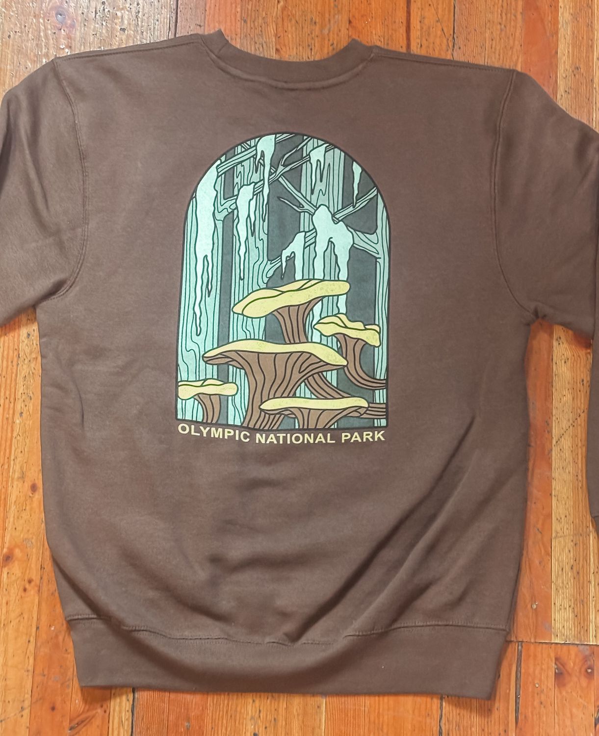 Moss + Tree Olympic National Park Crewneck Sweater, Color: Brown, Size: Small