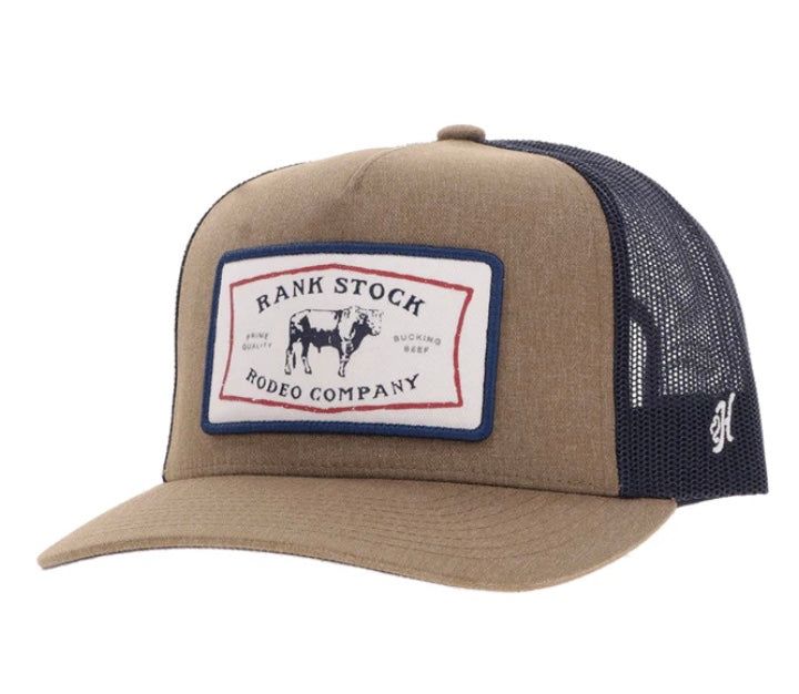Hooey  RANK STOCK High Profile Snapback Trucker Hat Tan Navy