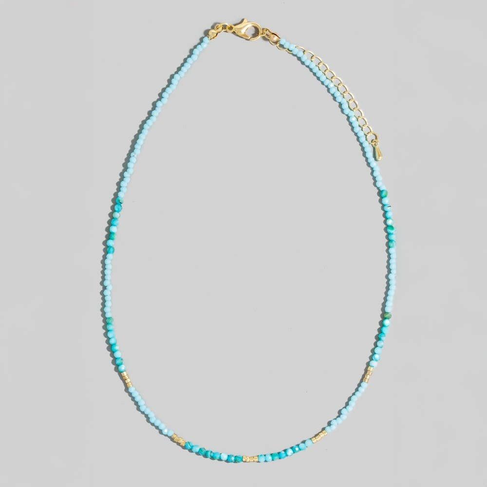Mixed Semi Precious Faceted Stone Beaded Necklace: Blue