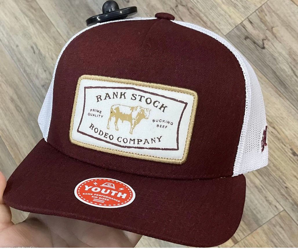HOOEY YOUTH RANK STOCK MAROON WITHE 5 PANEL TRUCKER CAP | 2561T-MAWH-Y
