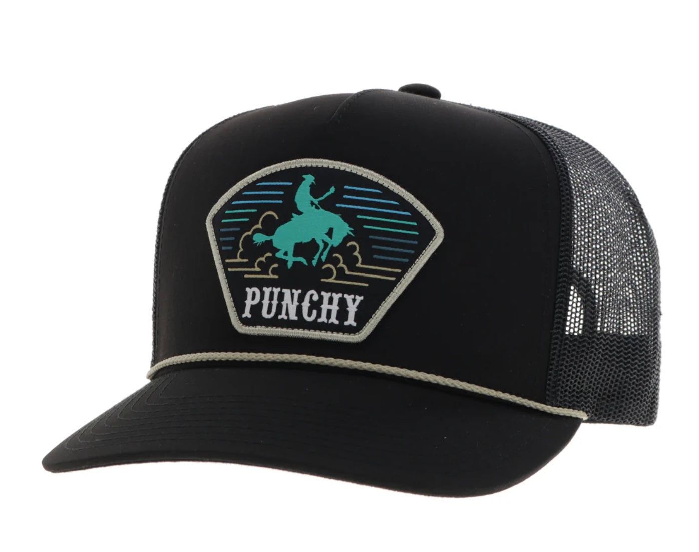 "Punchy" Hat Black w/Turquoise &amp; Yellow Patch