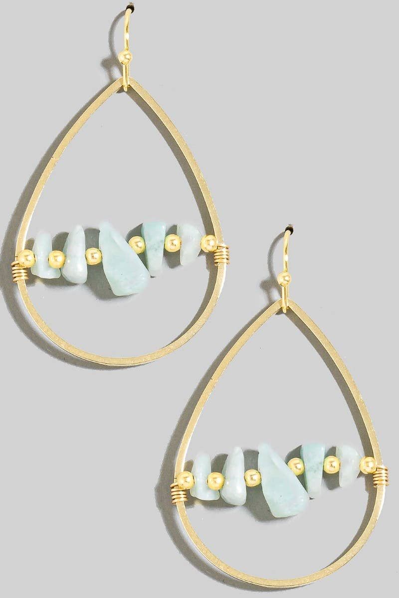 Pebble Stone Beads Tear Dangle Earrings: AMG1