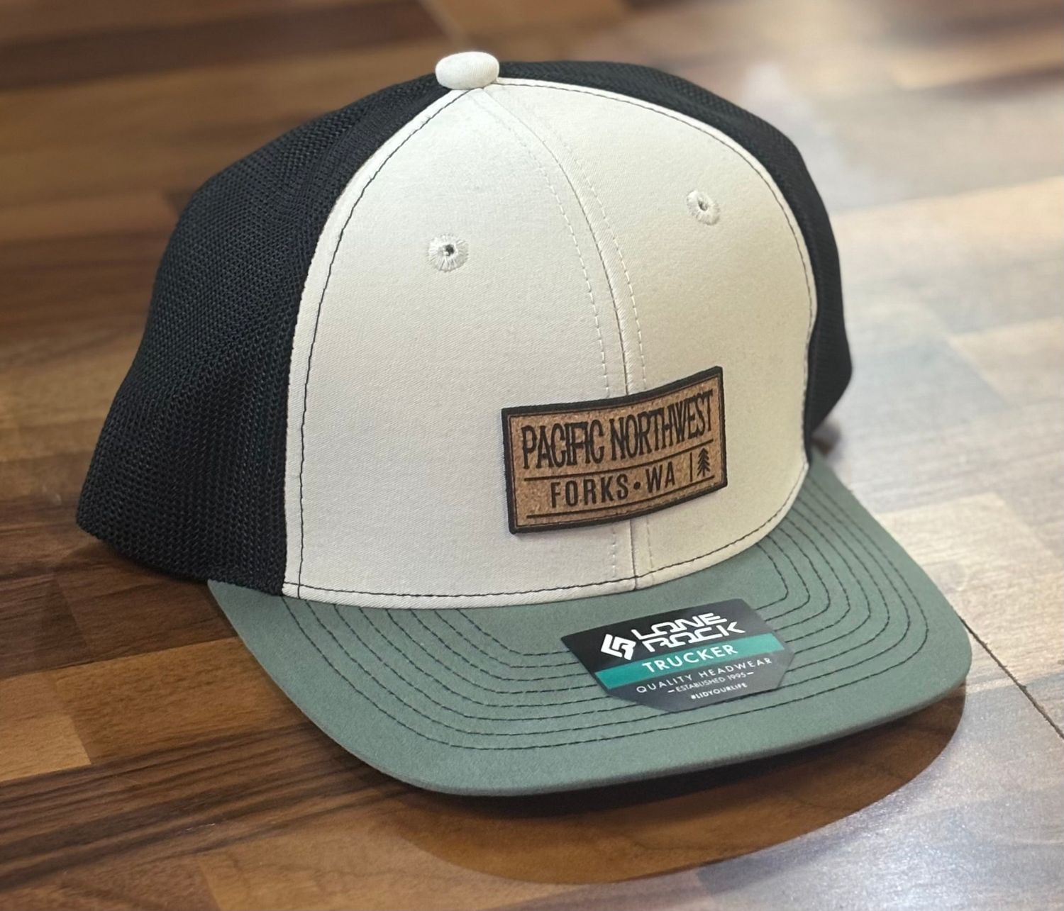 PNW/FORKS Cork Patch Hat, Color: Cream/Sage/Black