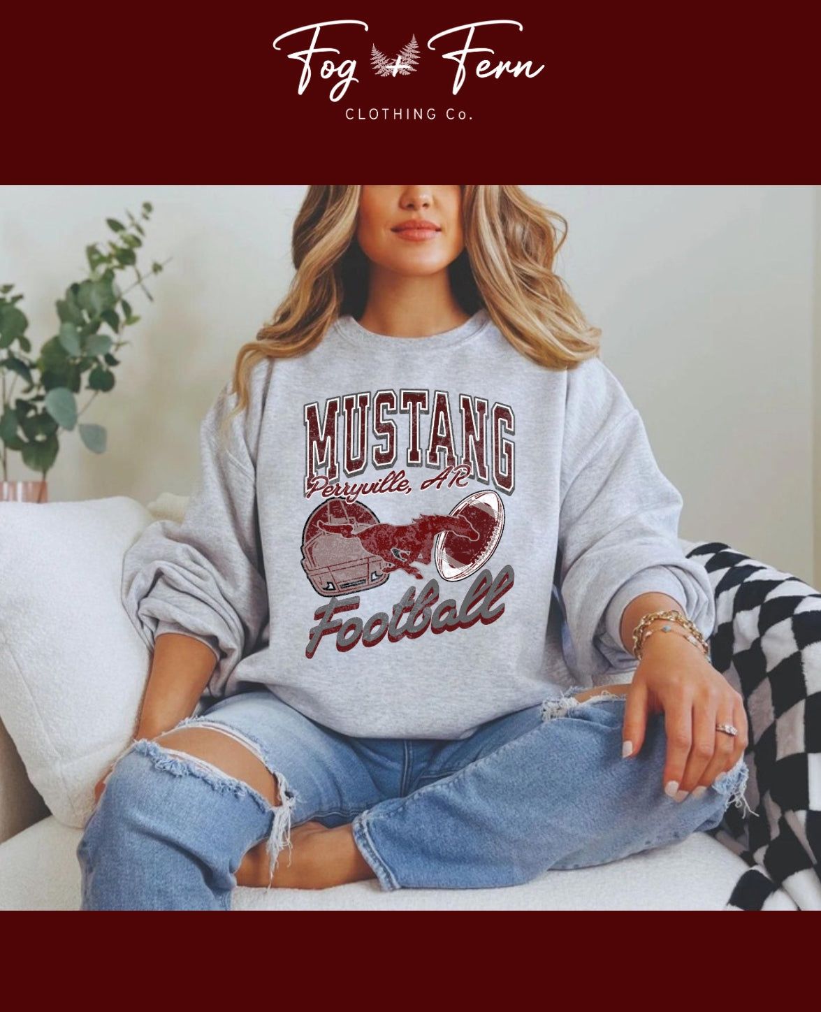 Mustang Distressed Football Design