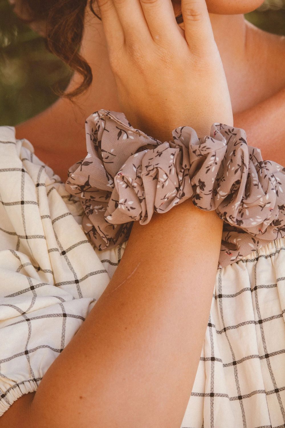 Brown Floral Jumbo Scrunchie