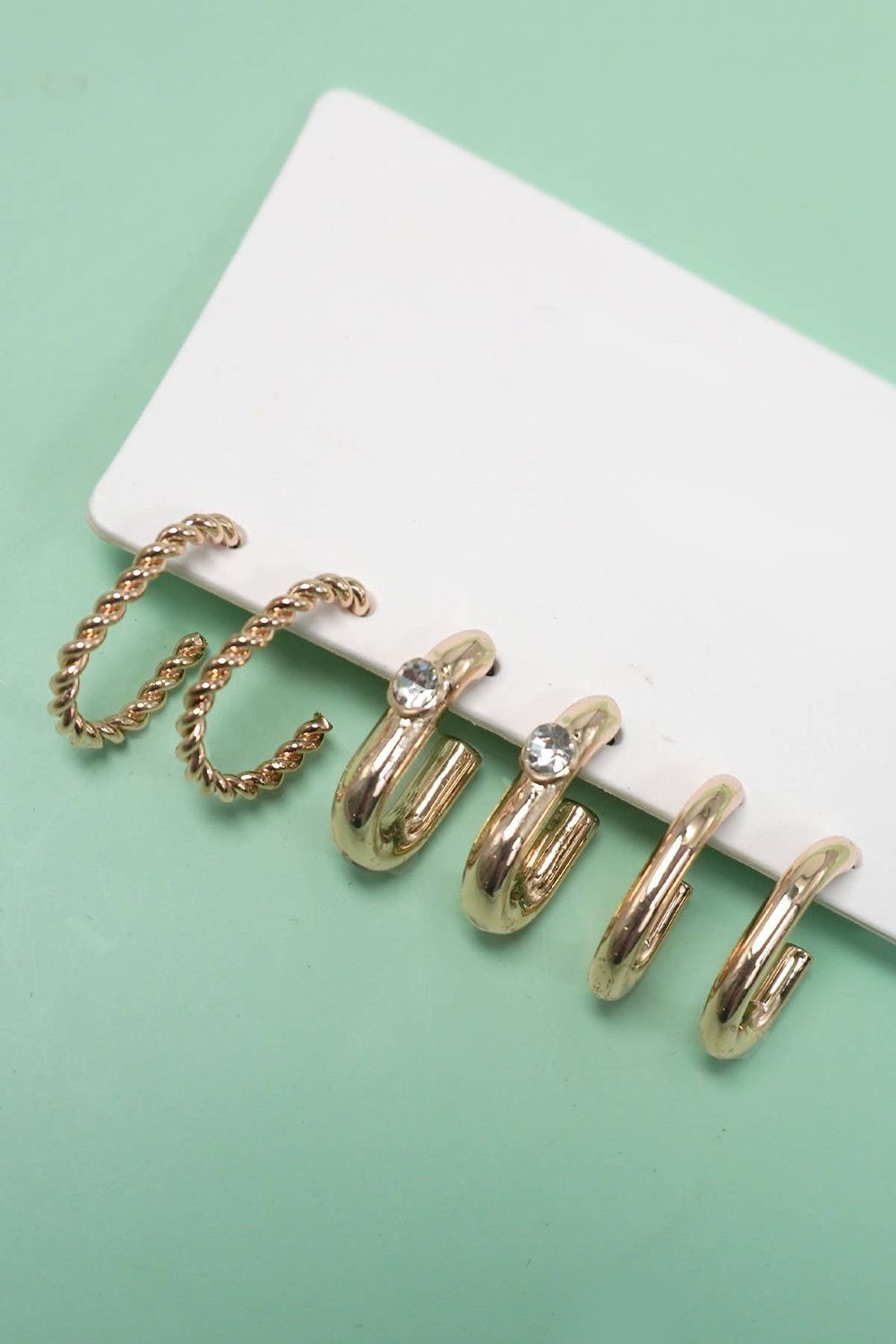 TRIO HUGGLE HOOP TITANIUM POST EARRINGS | GOLD