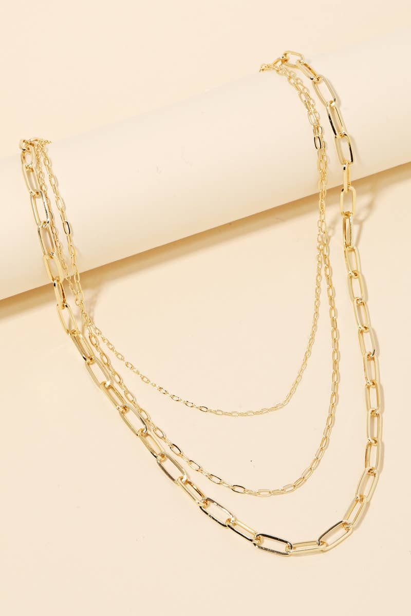 Triple Oval Chain Link Necklace: Gold
