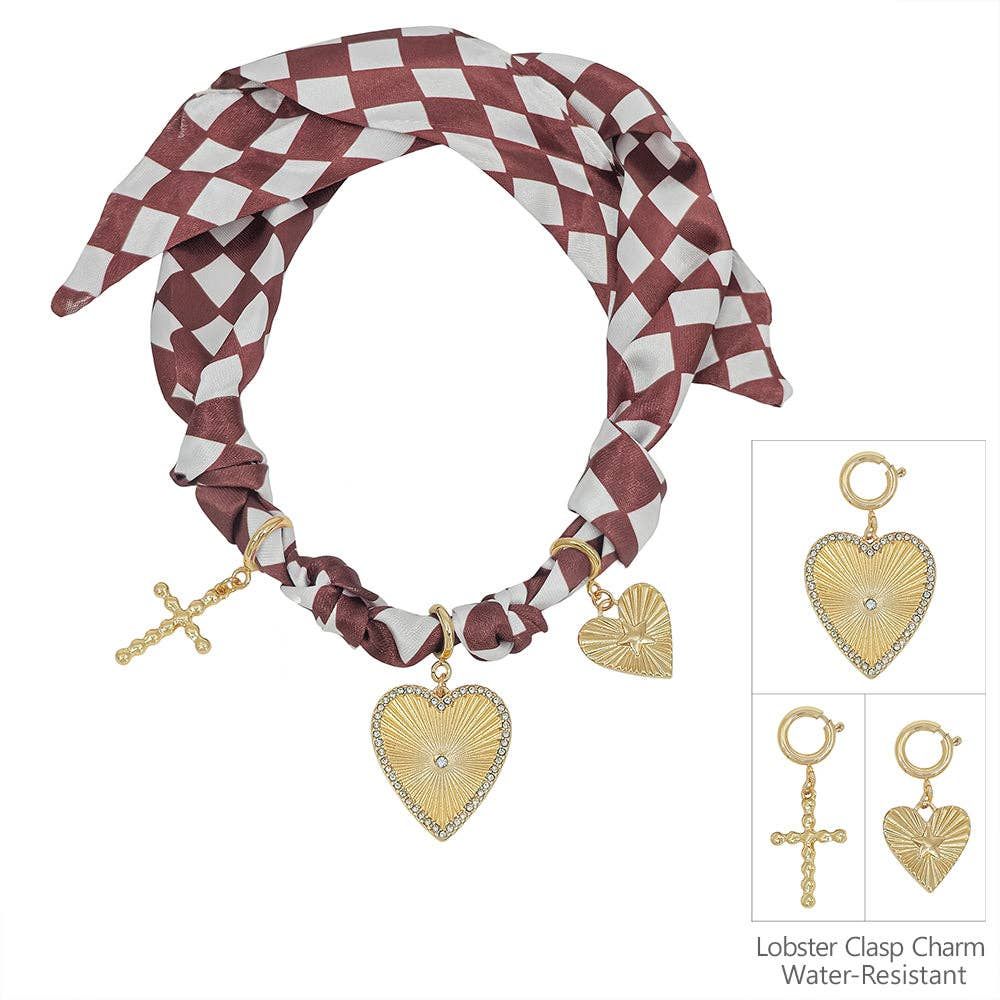 Maroon and White Gameday Scarf with Heart and Cross Charms