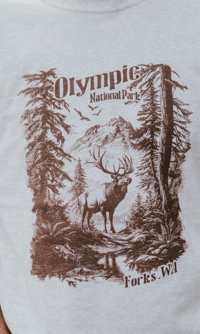 Olympic National Park Elk Crewneck Sweatshirt, Color: Oatmeal Heather, Size: Small, Style: Crewneck