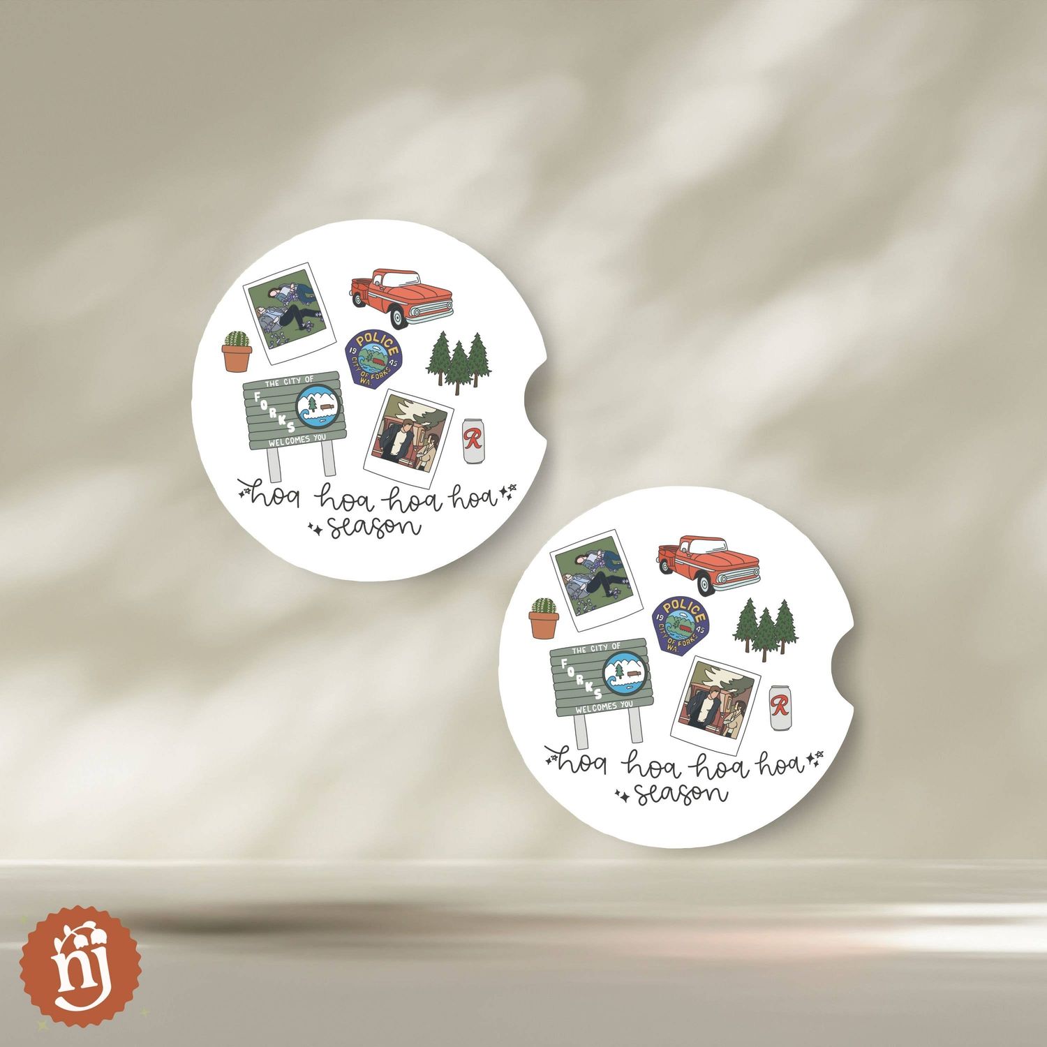 Twilight Inspired Hoa Hoa Season Car Coasters, 2 Pack