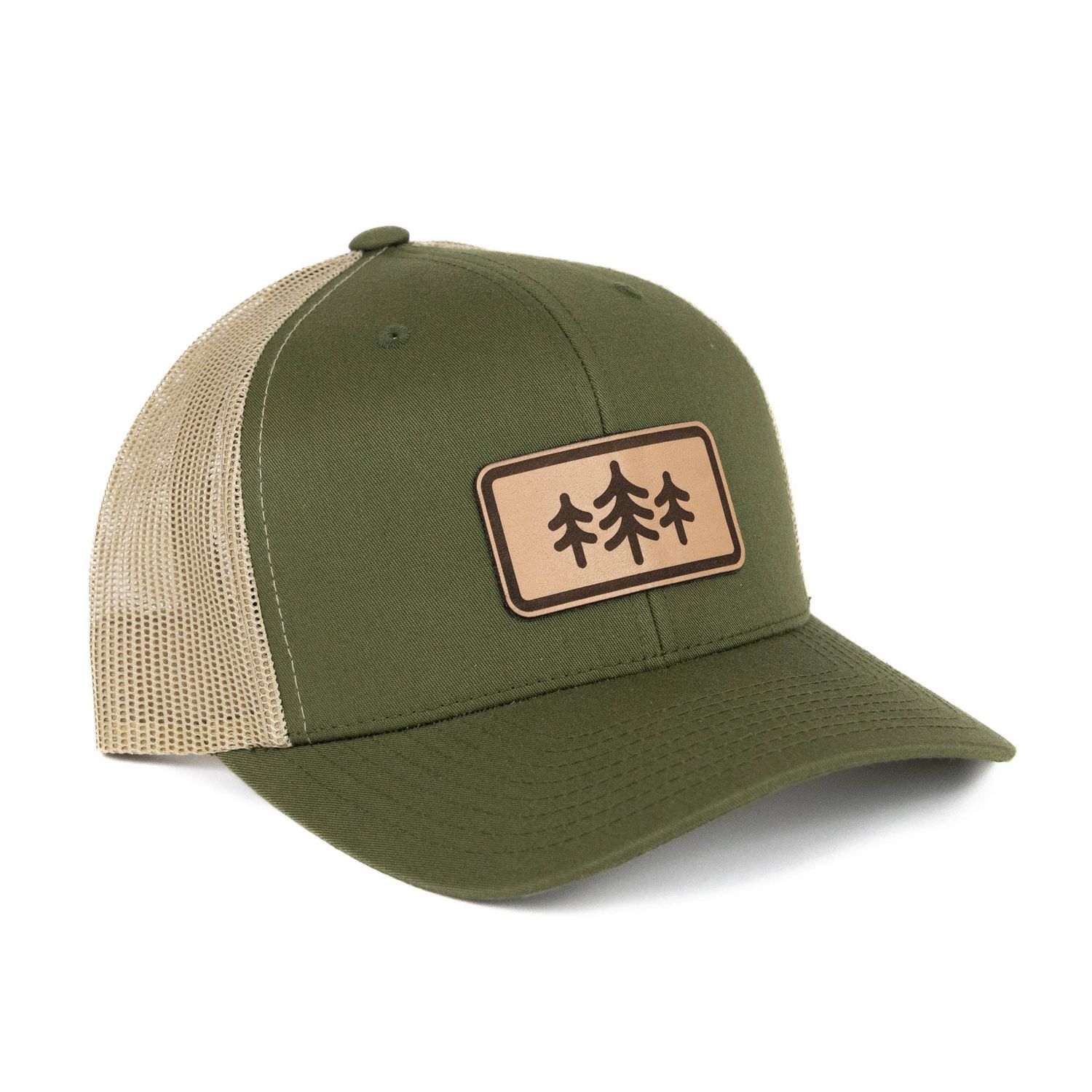 TriPine Leather Patch Trucker Hat: Moss/ Khaki