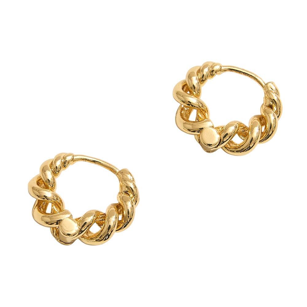 14K Gold Dipped Twisted Huggie Hoop Earrings: Gold