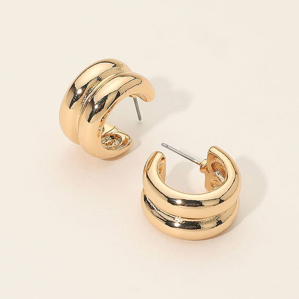 Two Tone Chunky Mini Hoop Earrings: Gold