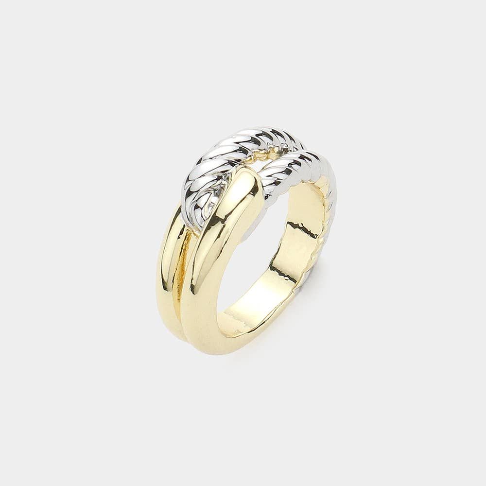 Two Tone Textured Metal Knot Ring: 7