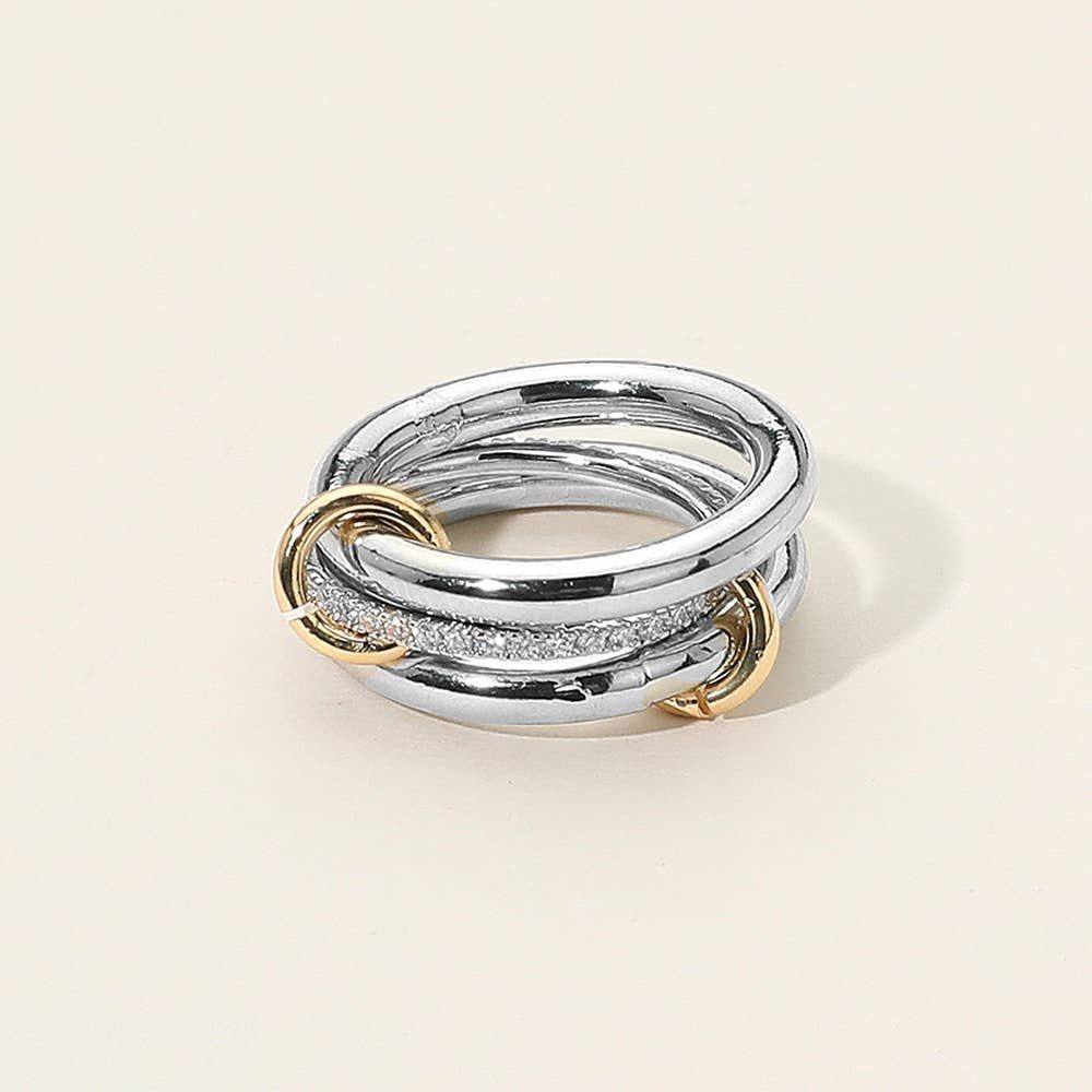 Stone Paved Band Accent Triple Link Band Ring: Two Tone