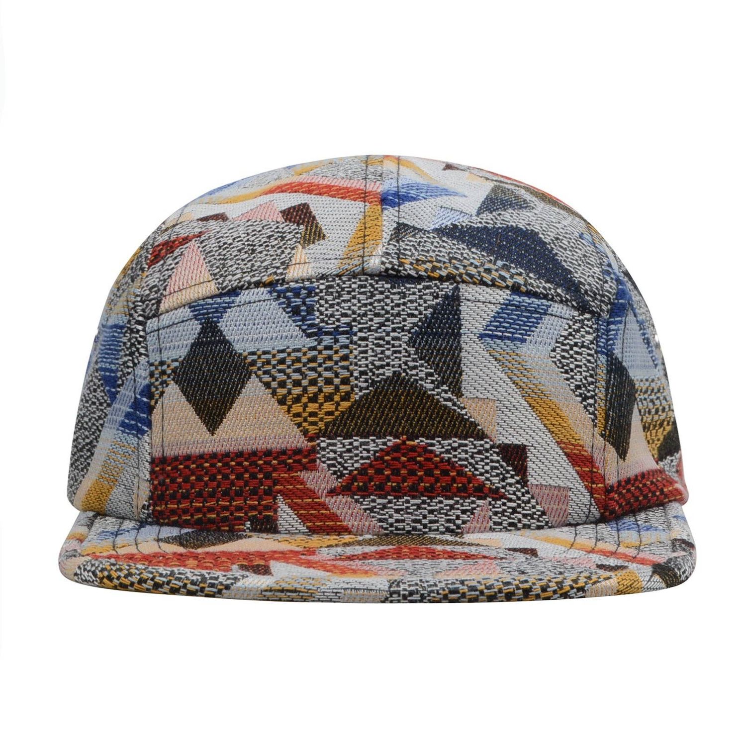 Hatphile Patchwork Jacquard 5 Panel Hat Camp Cap: Geo Red Medium