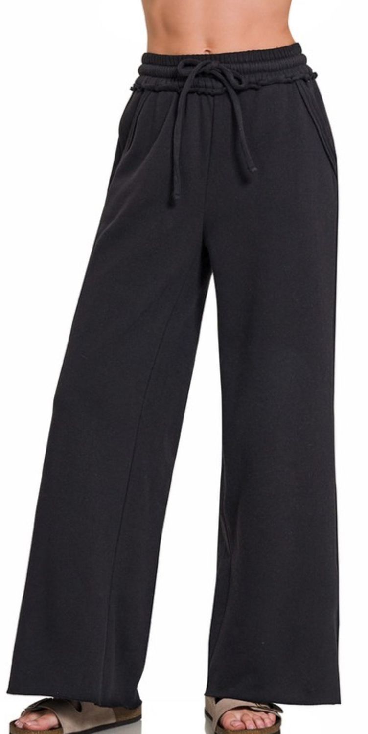 Fleece Exposed Seam Wide Leg Sweatpants Black