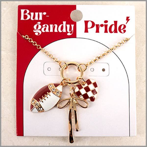 Gameday Charm Necklace with Football, Bow, and Heart 16"-18" Necklace