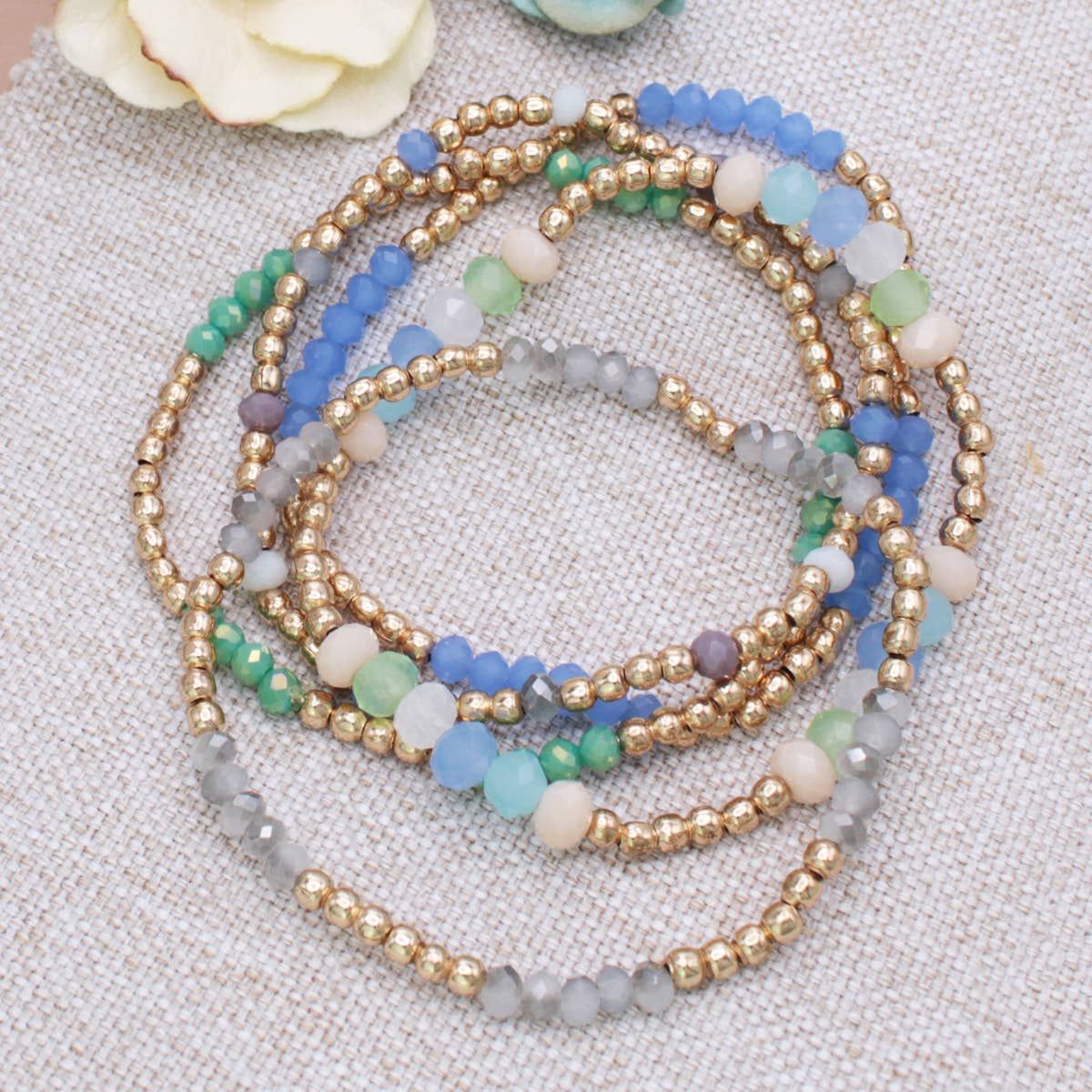 Ocean Hues Bead Gold Bracelet Set