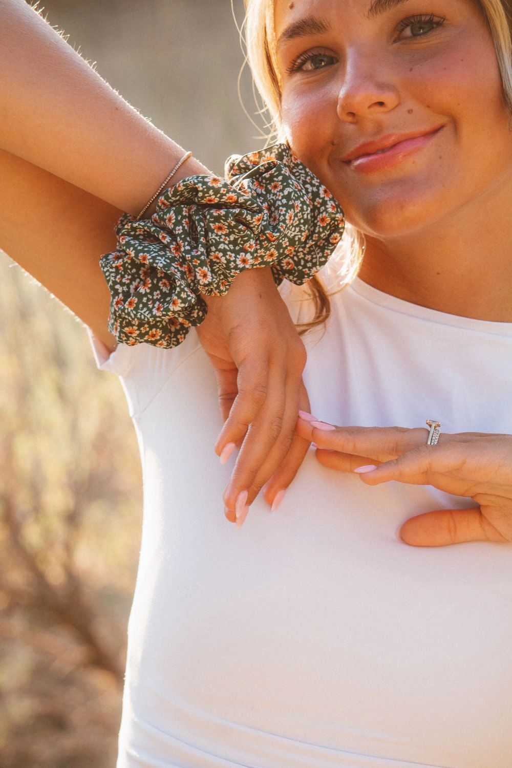 Green Floral Jumbo Scrunchie