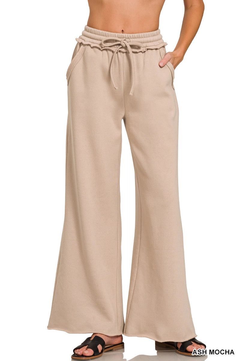Fleece Exposed Seam Wide Leg Sweatpants Ash Mocha