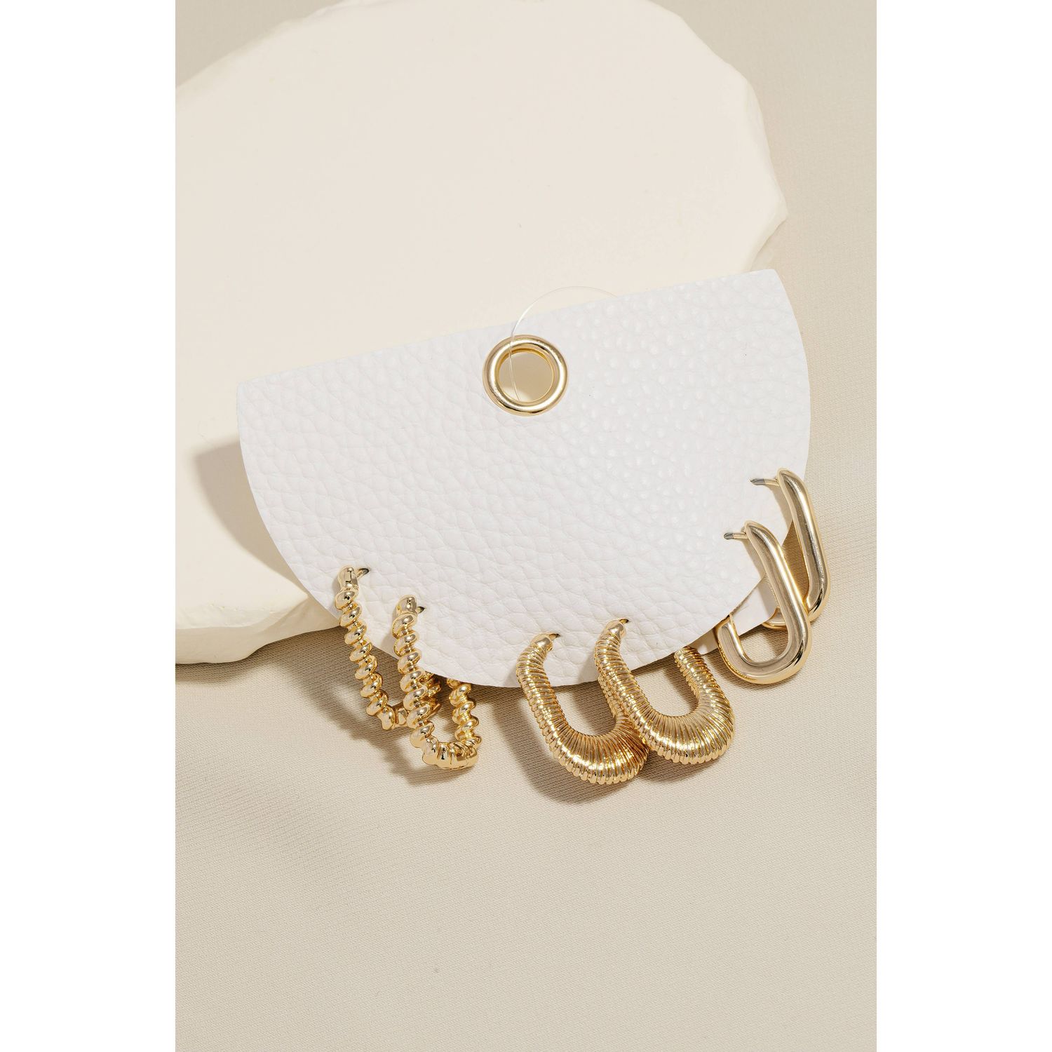 Mixed Rectangular Hoop Earrings Set: Gold