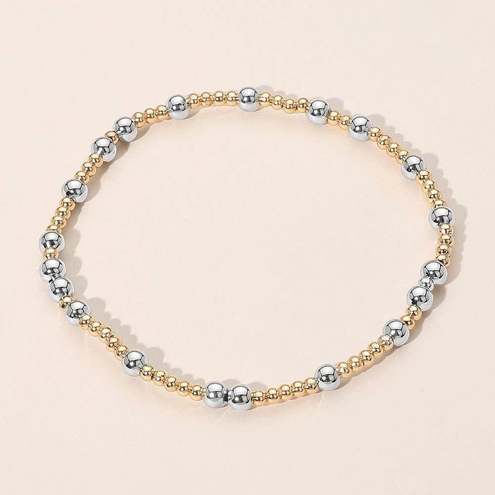 Two Tone Metal Bubble Beaded Stretch Bracelet