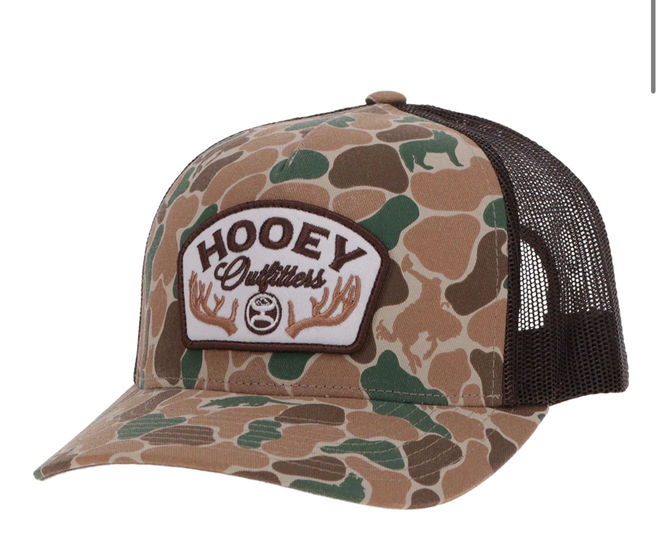 Outfitters, Camo / Brown 5-Panel Trucker with White / Brown Patch - OSFA
