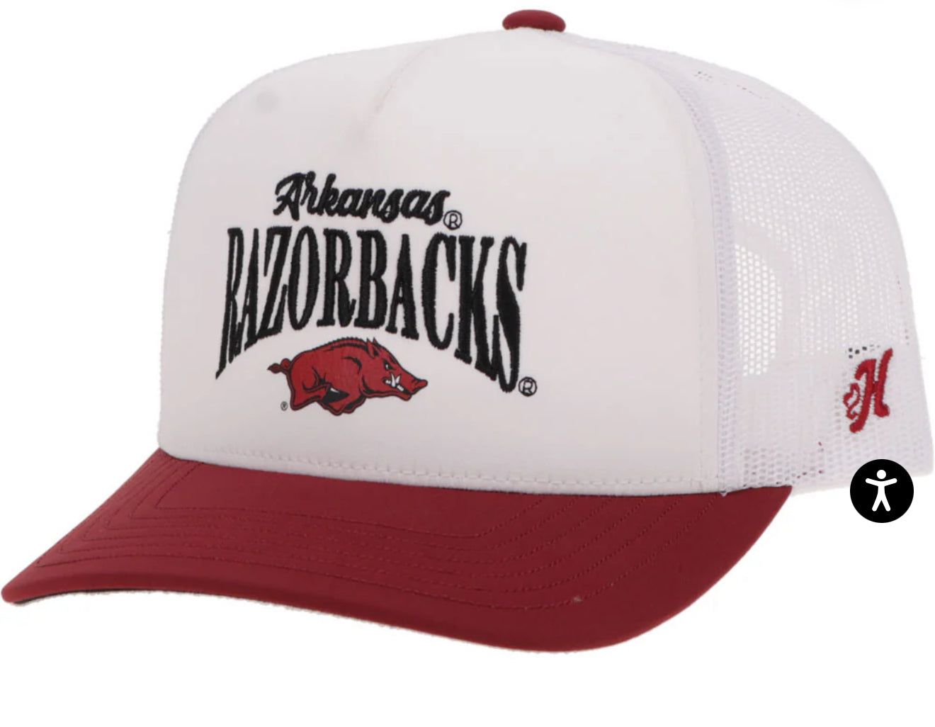 "UNIVERSITY OF ARKANSAS" HAT CRIMSON &amp; WHITE W/ RAZORBACKS LOGO