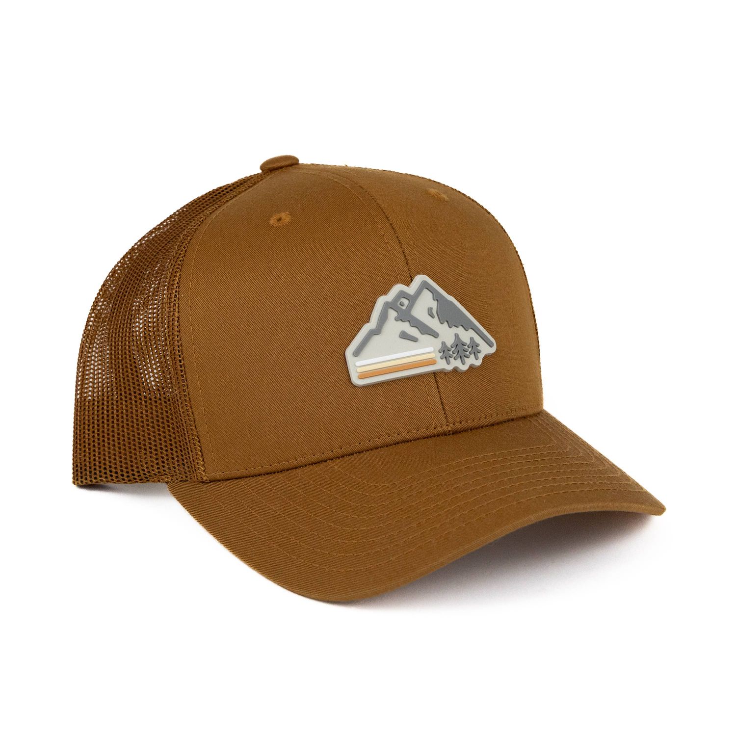 Retro Mountain Trucker Hat: Caramel