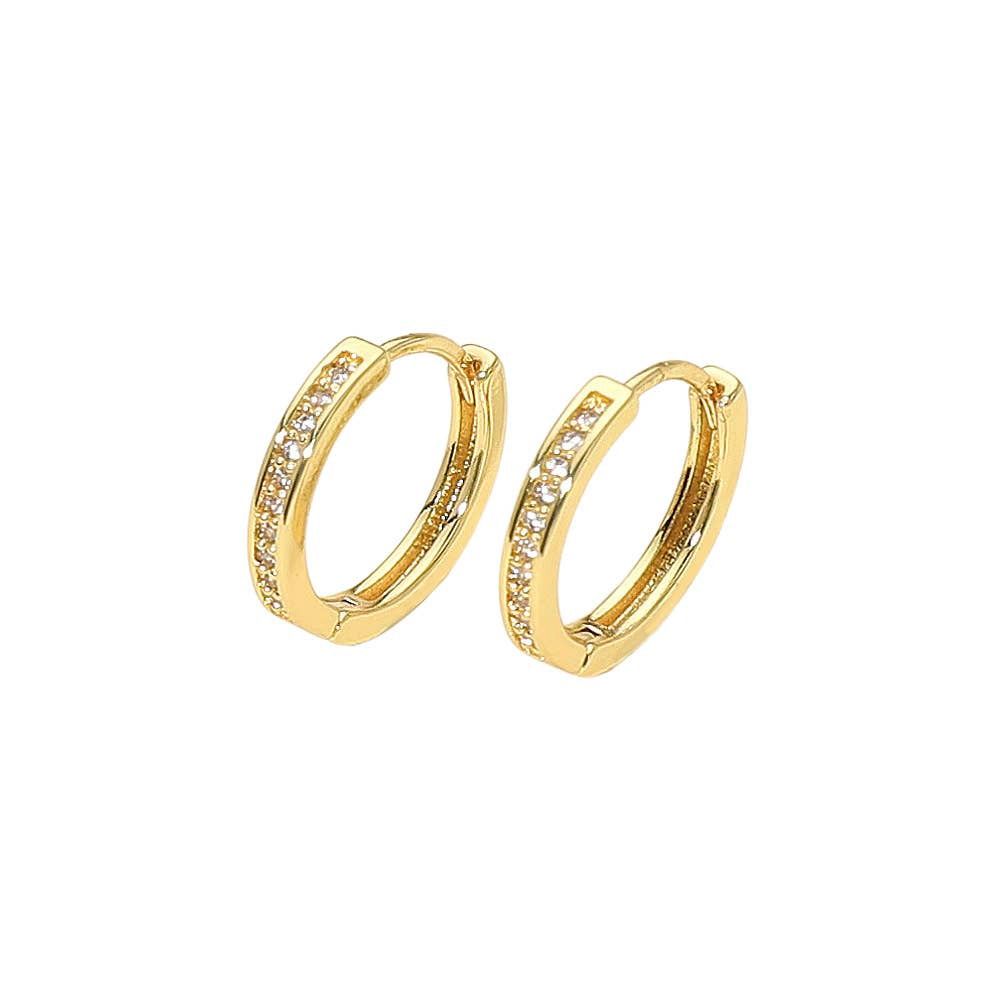 14K Gold Dipped CZ Stone Paved Mini Huggie Hoop Earrings: Gold