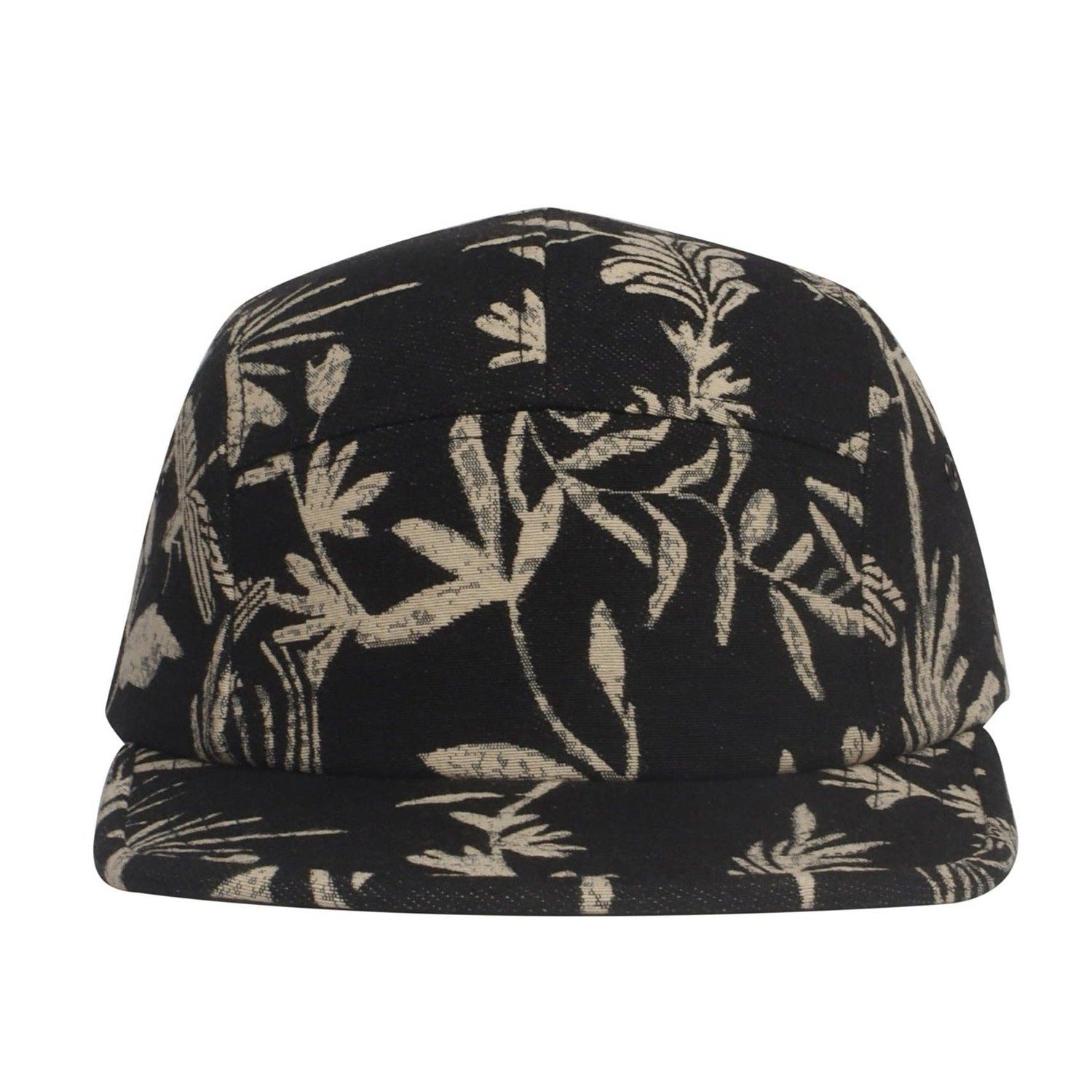 Hatphile Leaf Black Jacquard 5 Panel Hat Camp Cap: