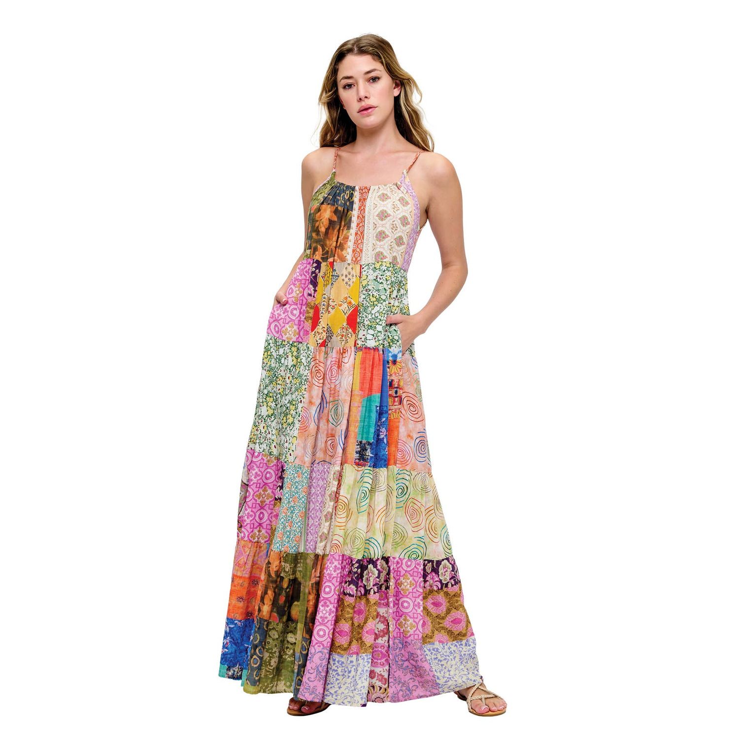 Gypsy Floral Patchwork Maxi Dress: Multi
