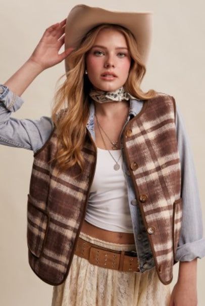 Reversible Plaid Sherpa Vest