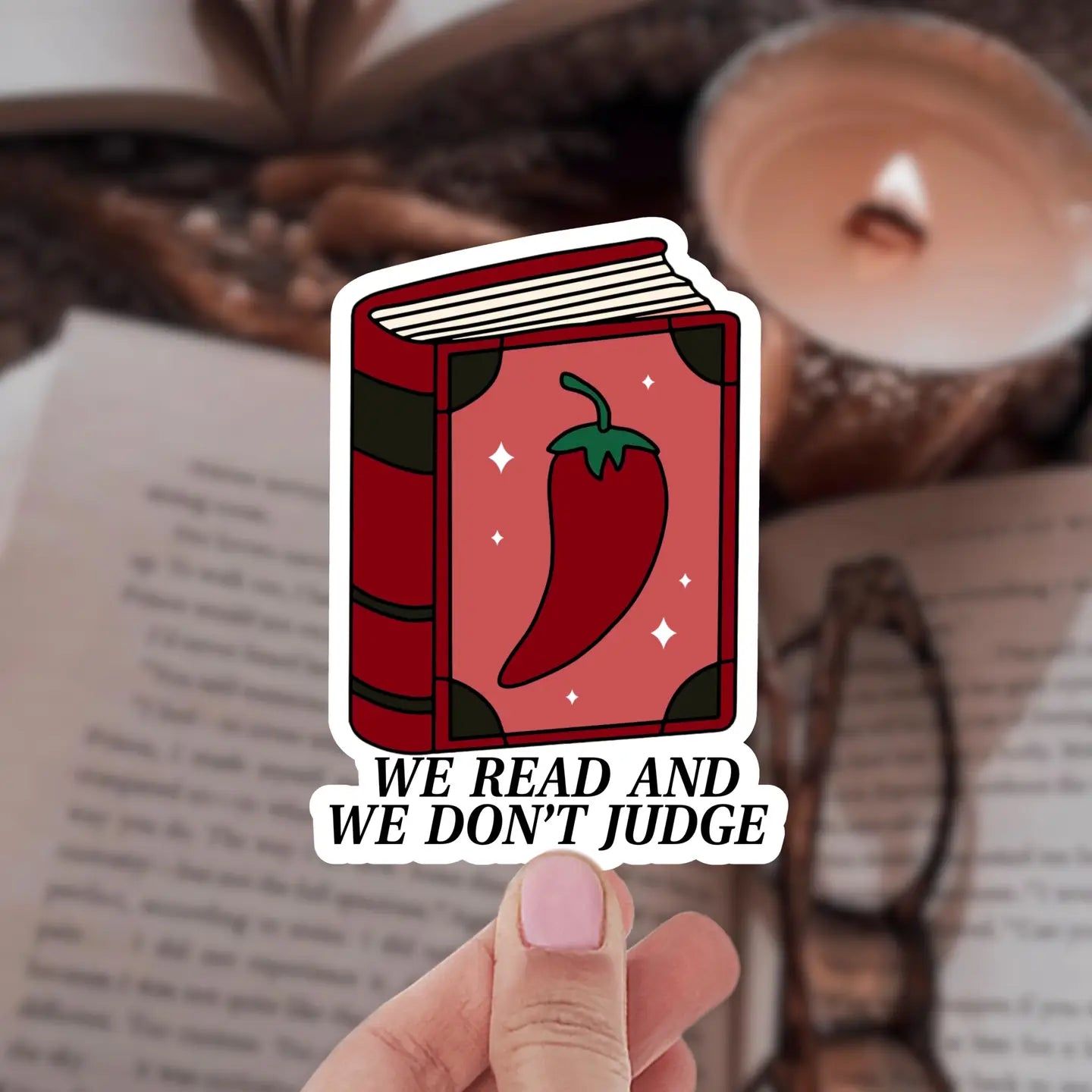 Spicy Book We Read &amp; Don't Judge Sticker: Standard
