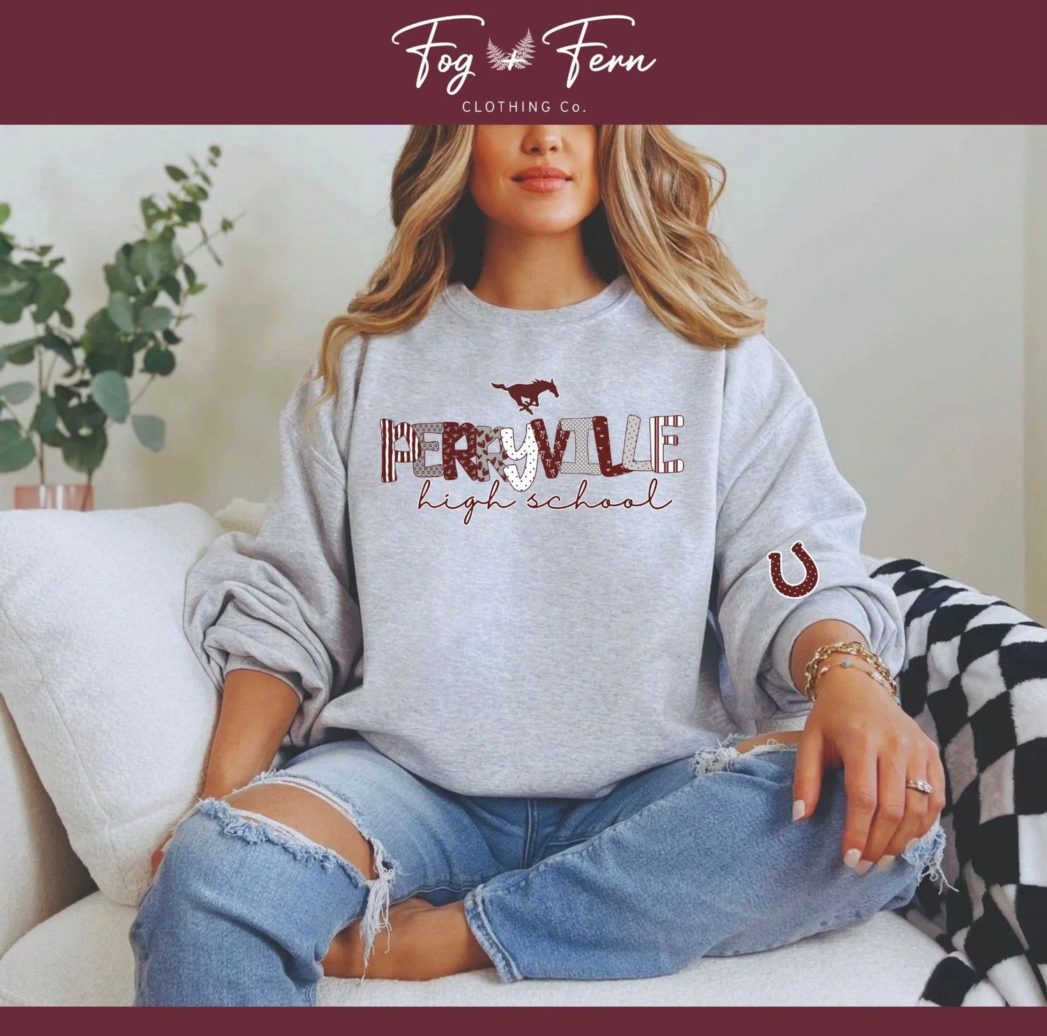 Adult Perryville High School Patchwork Design, Color: Ash Grey, Size: Small, Style: Short Sleeve Tee