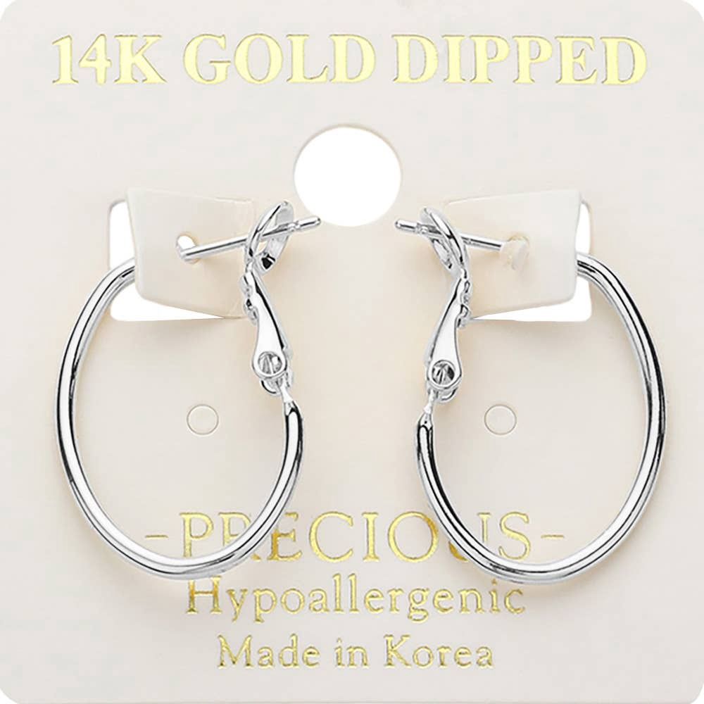 14K Gold Dipped Hypoallergenic Oval Hoop Earrings : Silver