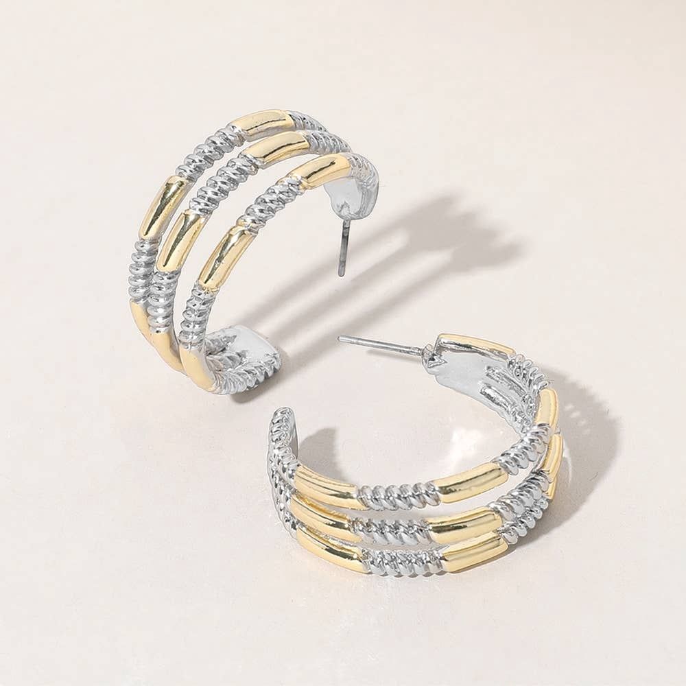 14K Gold Plated Two Tone Split Hoop Earrings