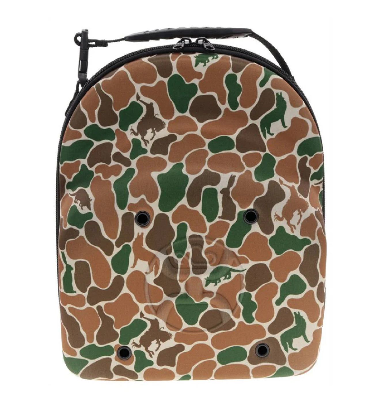 Cap Carrier, Brown / Green Camo Outside with Brown Lining and Hooey Logo with Handle to Carry - Large