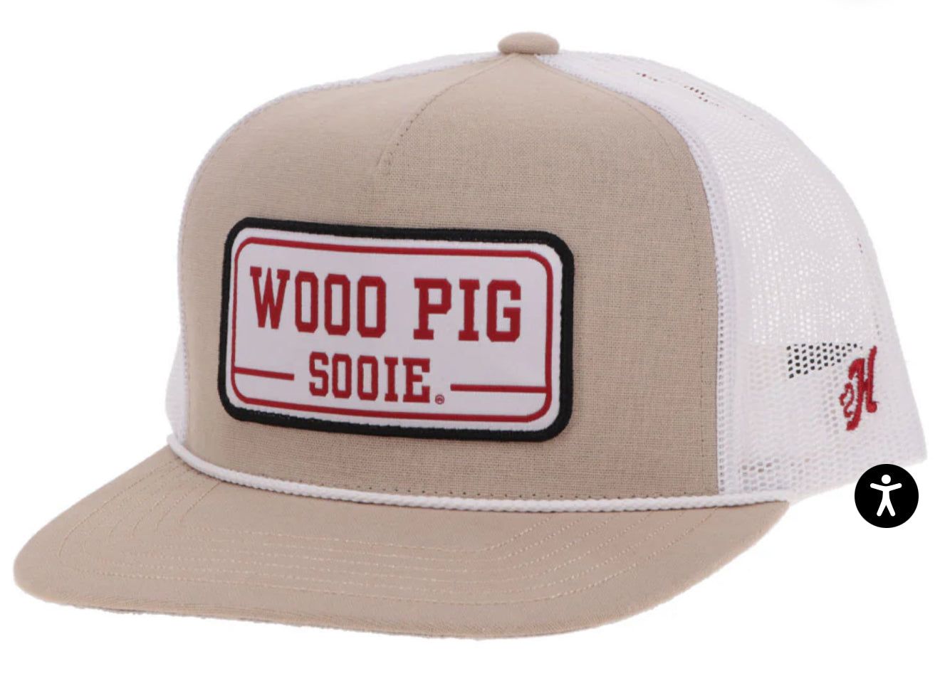 UNIVERSITY OF ARKANSAS" HAT TAN &amp; WHITE W/ RECTANGLE PATCH